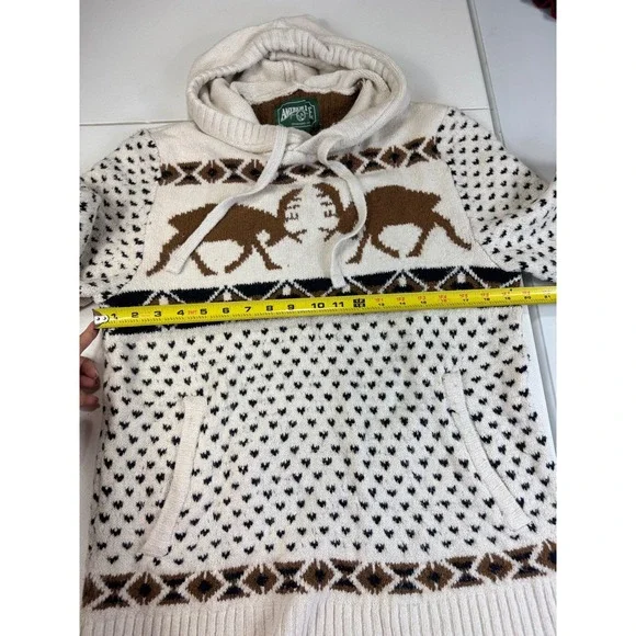 American Eagle Outfitters Cream Moose Hoodie Sweater Pullover Knit M - Picture 4 of 8